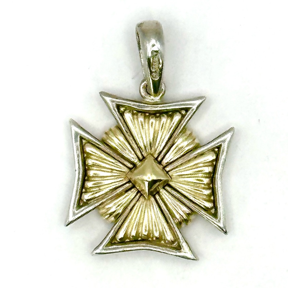 Lagos Retired Two Tone Silver & Gold Maltese Cross Pendant RARE